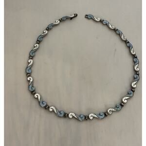 Vintage MARGOT de TAXCO Sterling Blue/White Enamel Wave Choker NECKLACE 16.25”